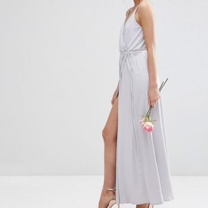 ASOS Strappy Wrap Maxi Gray Bridesmaid Dress